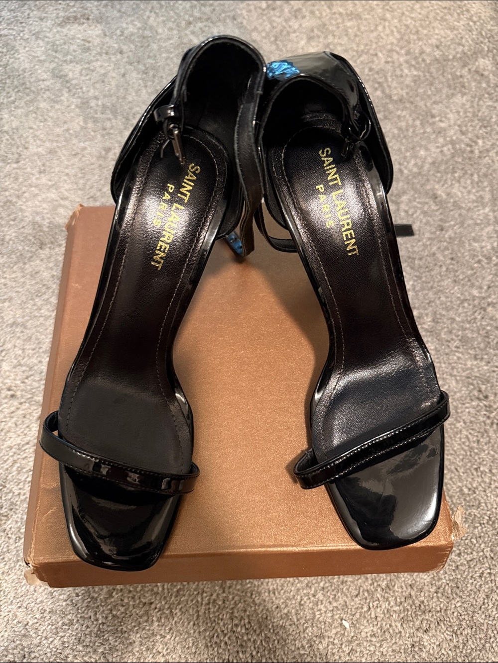 Saint Laurent Black Patent Leather Ankle-Strap Heels